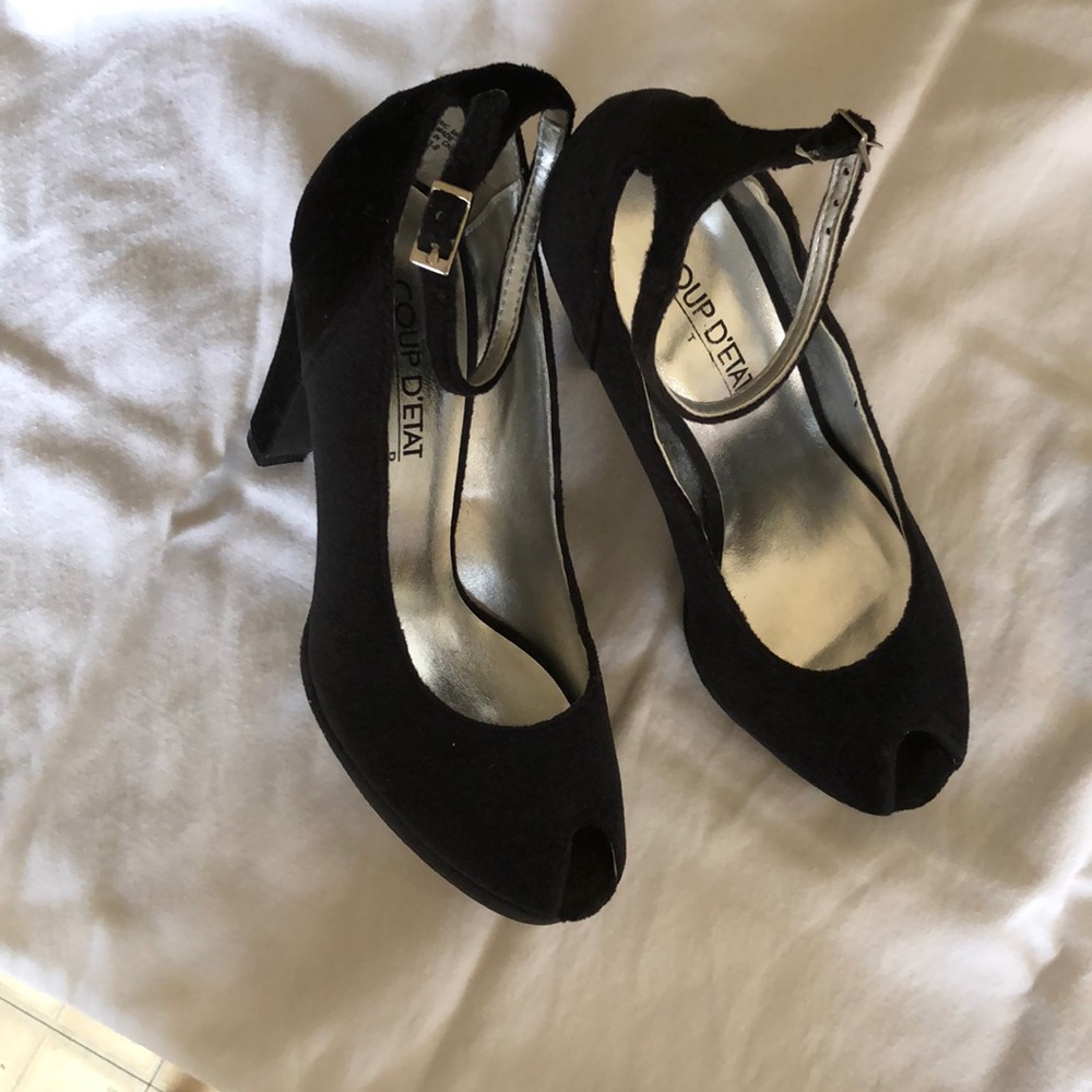 COPY - Black suede peep toe ankle pumps